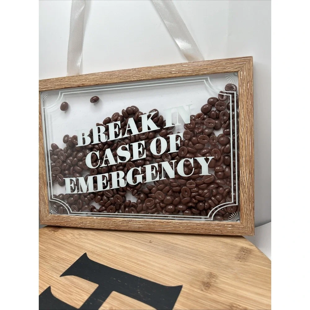Coffee Beans Picture Framed Wall Art Box Break In Case of Emergency Cafe Shop 3D